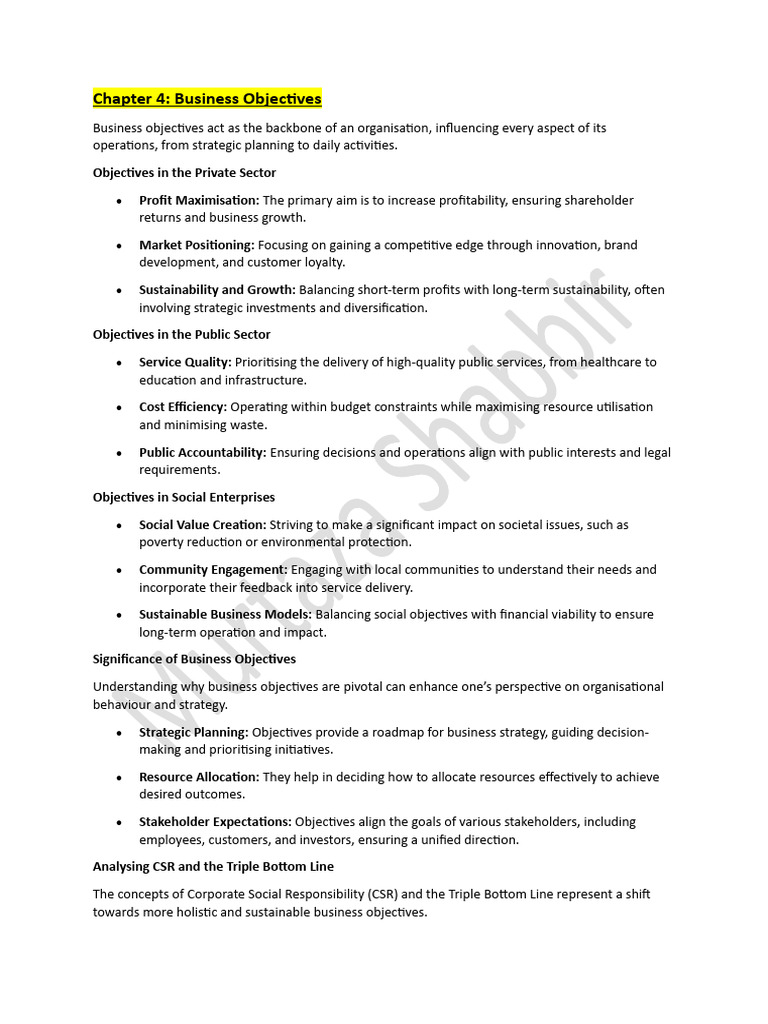 Business Objectives: Strategies and Impact | PDF | Corporate Social ...