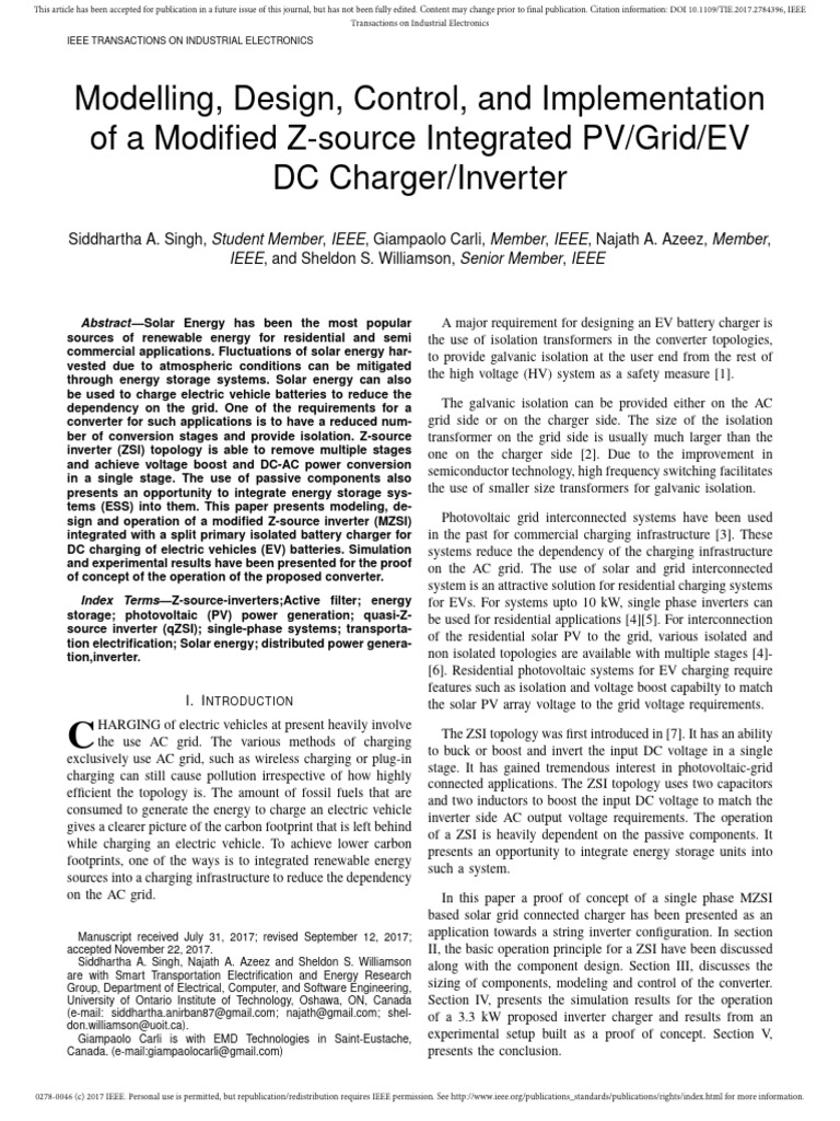 Modified Z-Source Inverter for EV Charging | PDF | Power Inverter ...