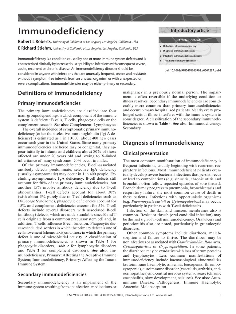 Understanding Immunodeficiency Disorders | PDF | Immunodeficiency ...