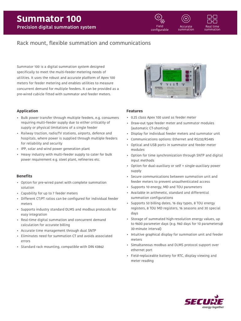 Digital Summator 100 Metering System | PDF | Power Supply | Bit Rate