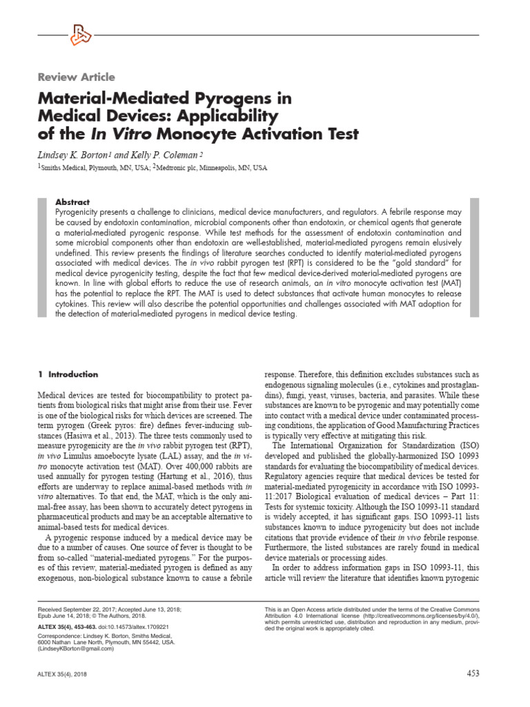 Material-Mediated Pyrogens in Medical Devices | PDF ...