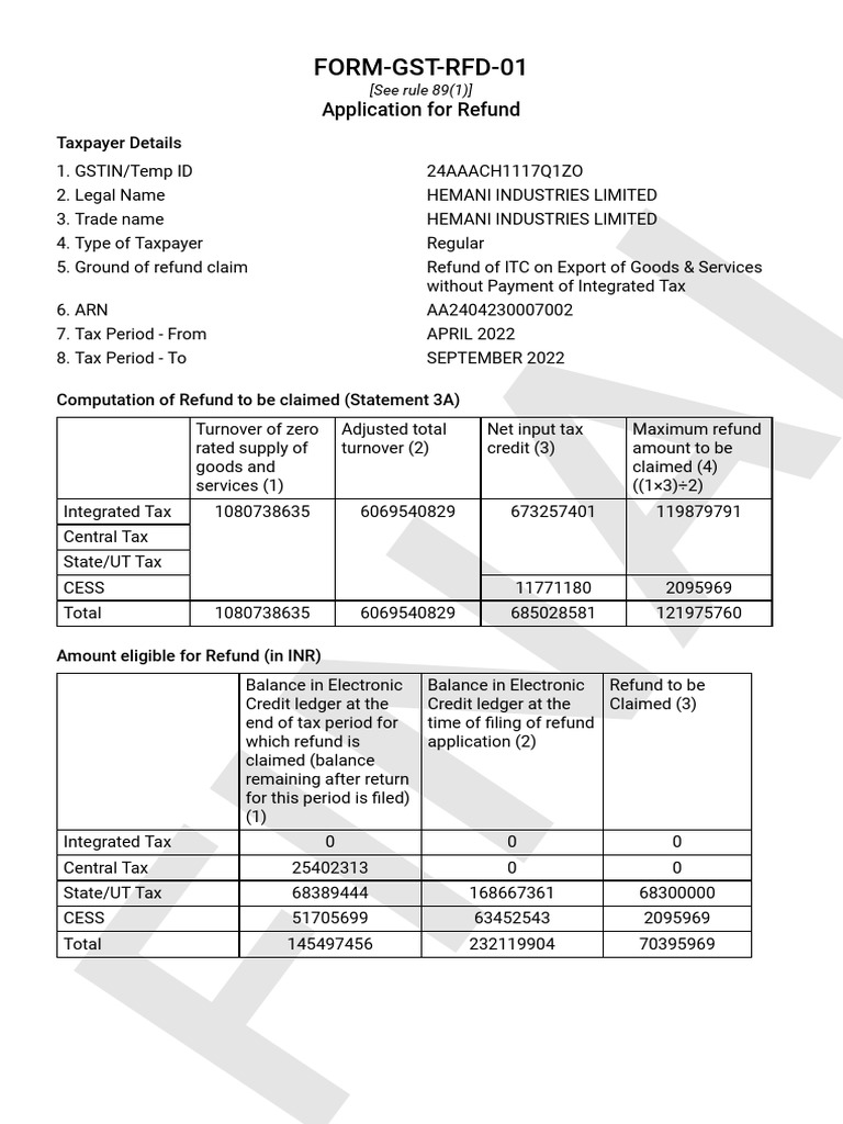 GST Refund Application for Exports | PDF | Tax Refund | Taxes
