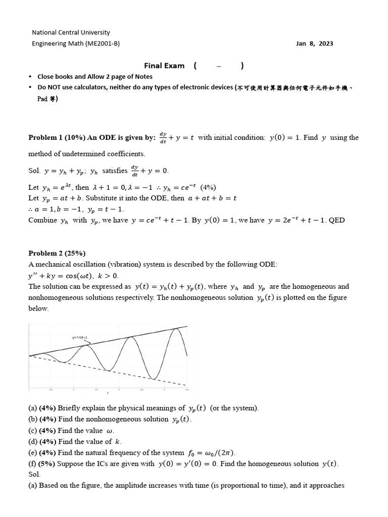 NCU Engineering Math Final Exam Solutions | PDF | Eigenvalues And ...
