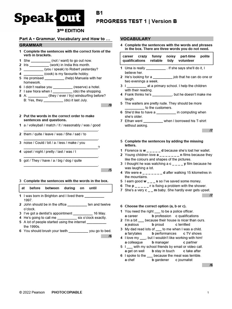 SO3 - B1 - Progress Test - 1B - PDF | PDF