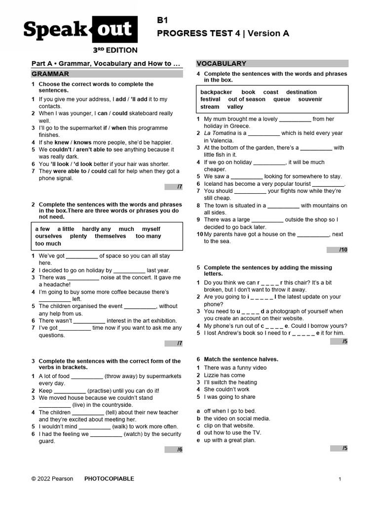 B1 Progress Test 4 Answer Key | PDF | Tourism | Costa Rica