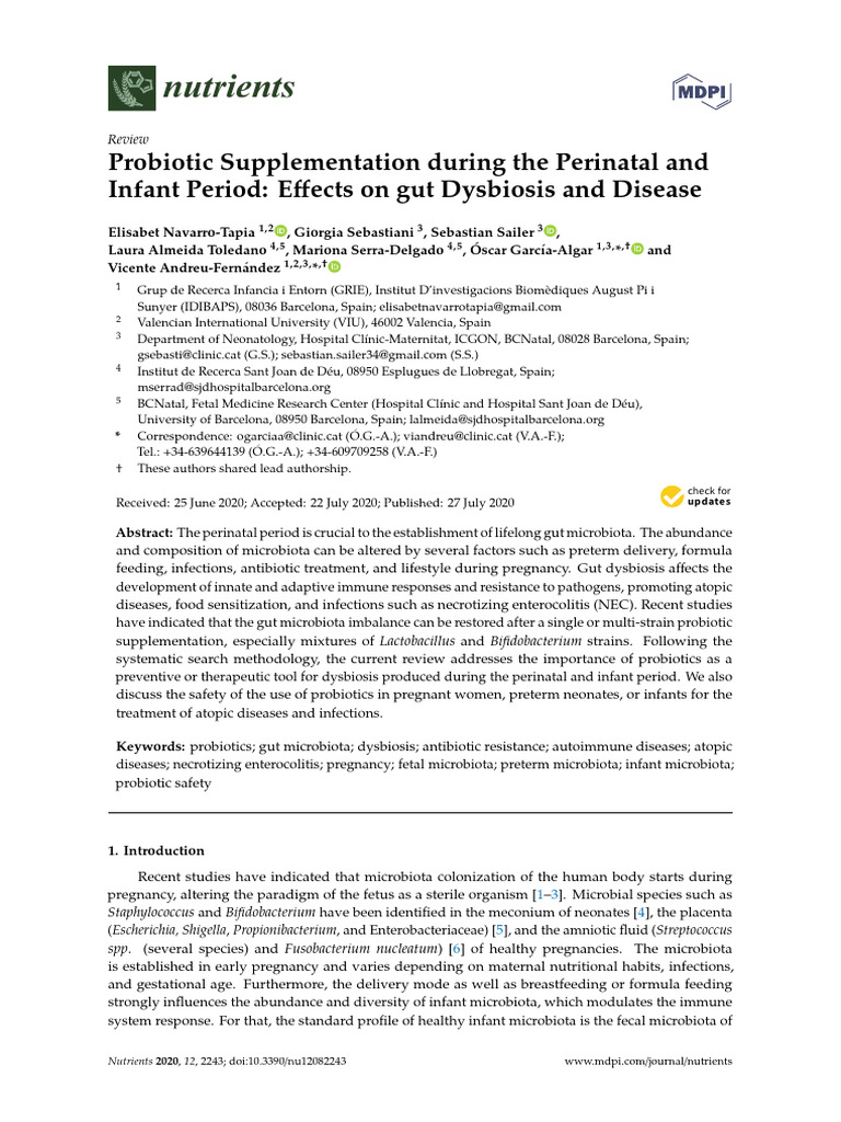 Probiotic Supplementation During The Perinatal and Infant Period ...