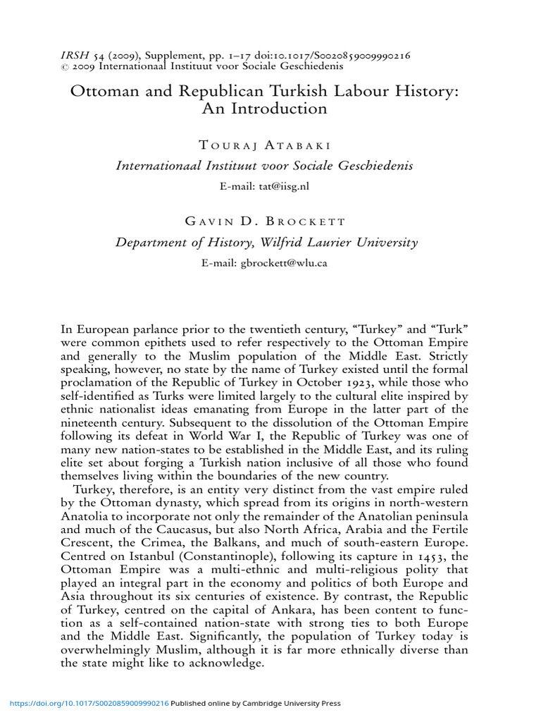Ottoman and Republican Turkish Labour History An Introduction | PDF ...