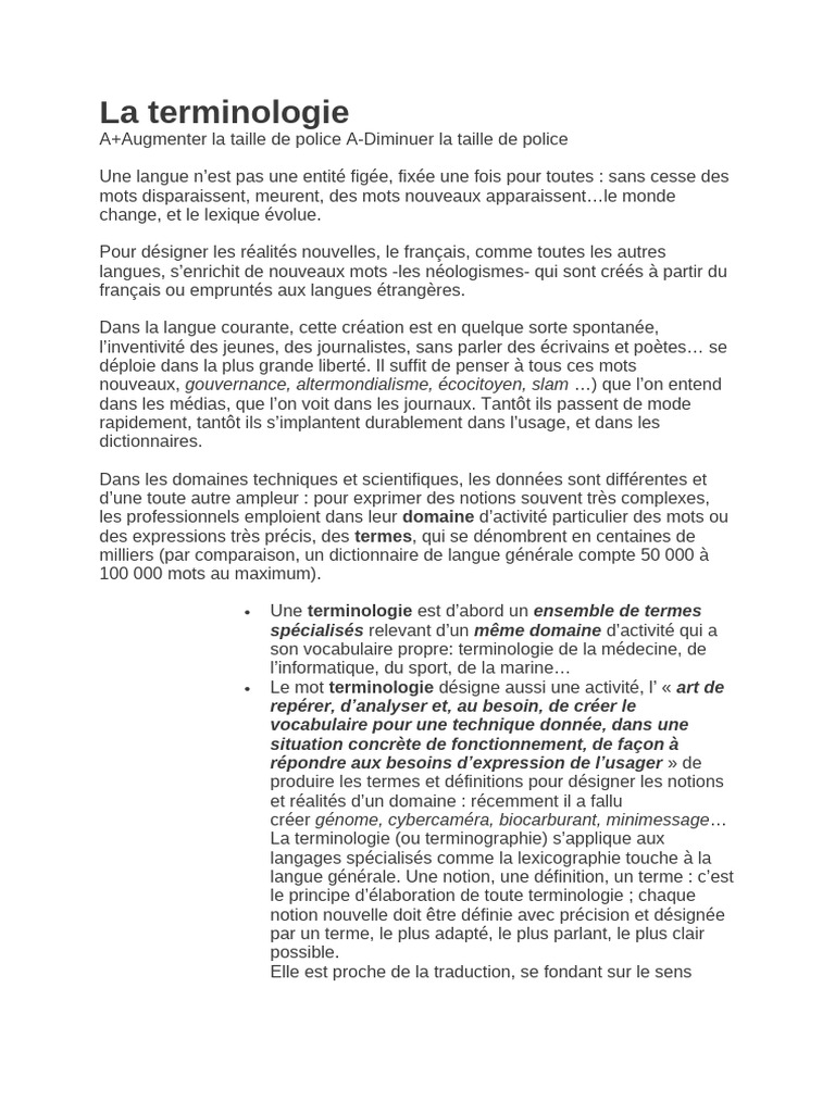 Définition et enjeux de la terminologie | PDF | Linguistique | Lexicologie