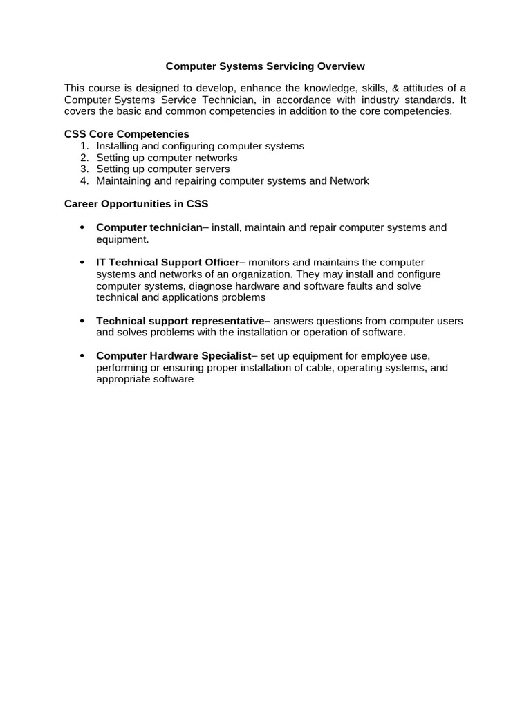 Intro To Computer Systems Servicing | PDF