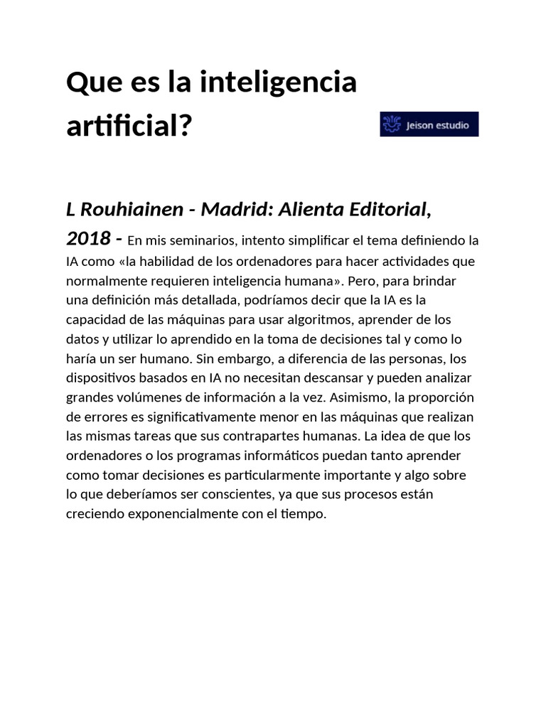 Definición y usos de la IA en educación | PDF | Inteligencia artificial ...