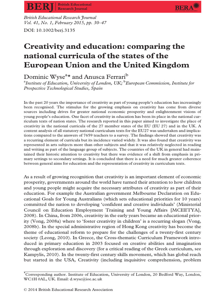 Creativity in EU and UK Education Curricula | PDF | Curriculum | Creativity