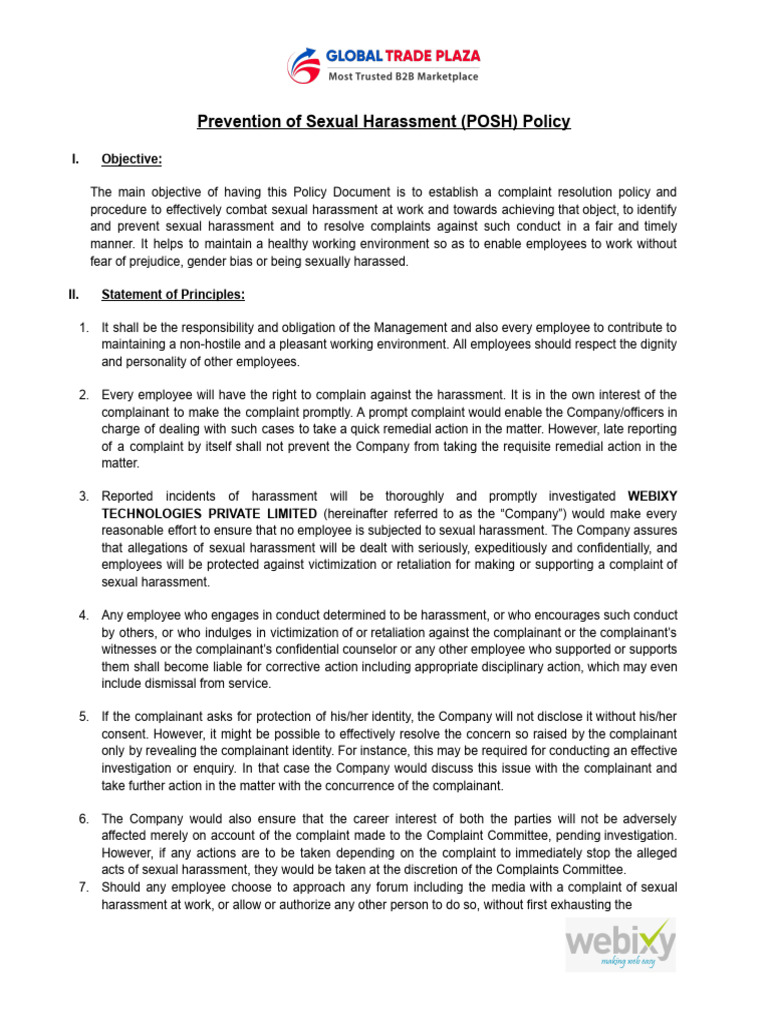 POSH Policy for Workplace Safety | PDF | Sexual Harassment | Justice
