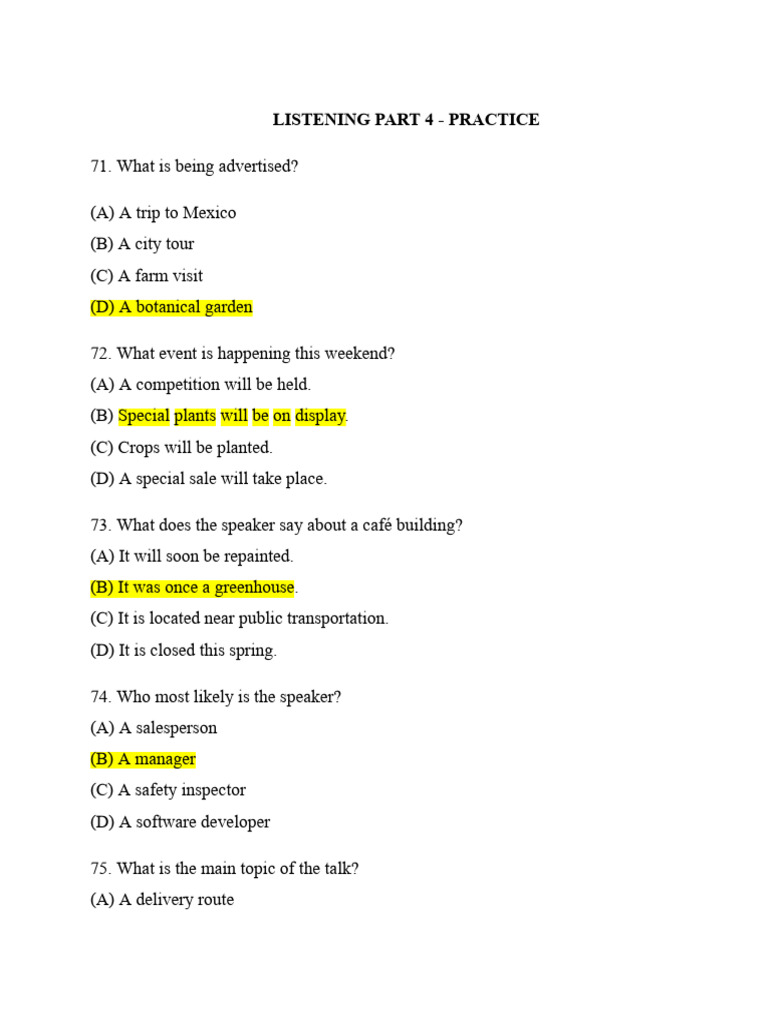 Listening Comprehension Practice Part 4 | PDF