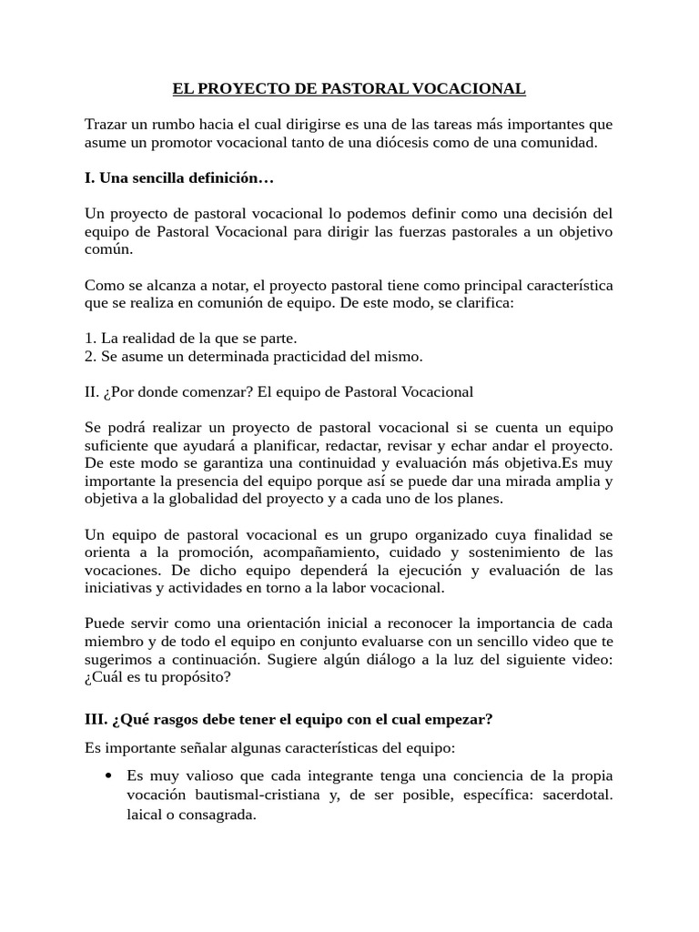 Proyecto de Pastoral Vocacional Efectivo | PDF