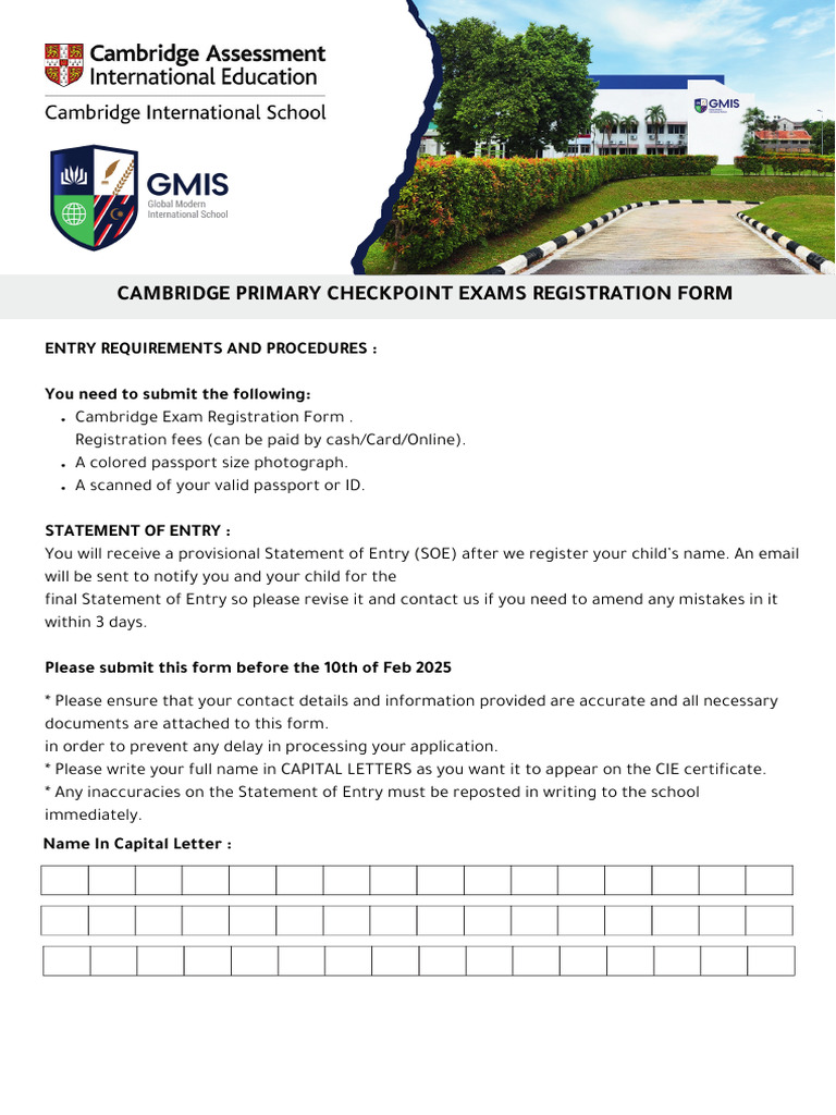 Cambridge Primary Checkpoint Registration Form | PDF | Passport ...