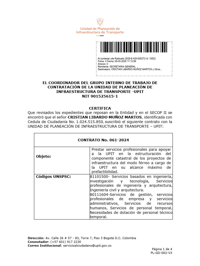Contrato de Servicios UPIT 2024 | PDF