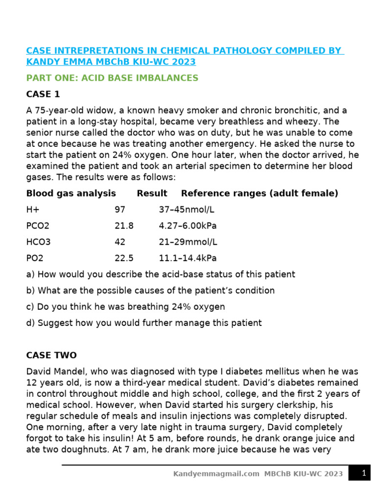 Acid-Base Disorders in Clinical Cases | PDF | Diabetes | Physiology