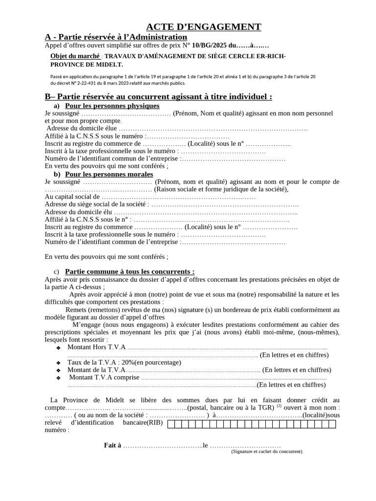 MODELE -Acte d'engagement | PDF