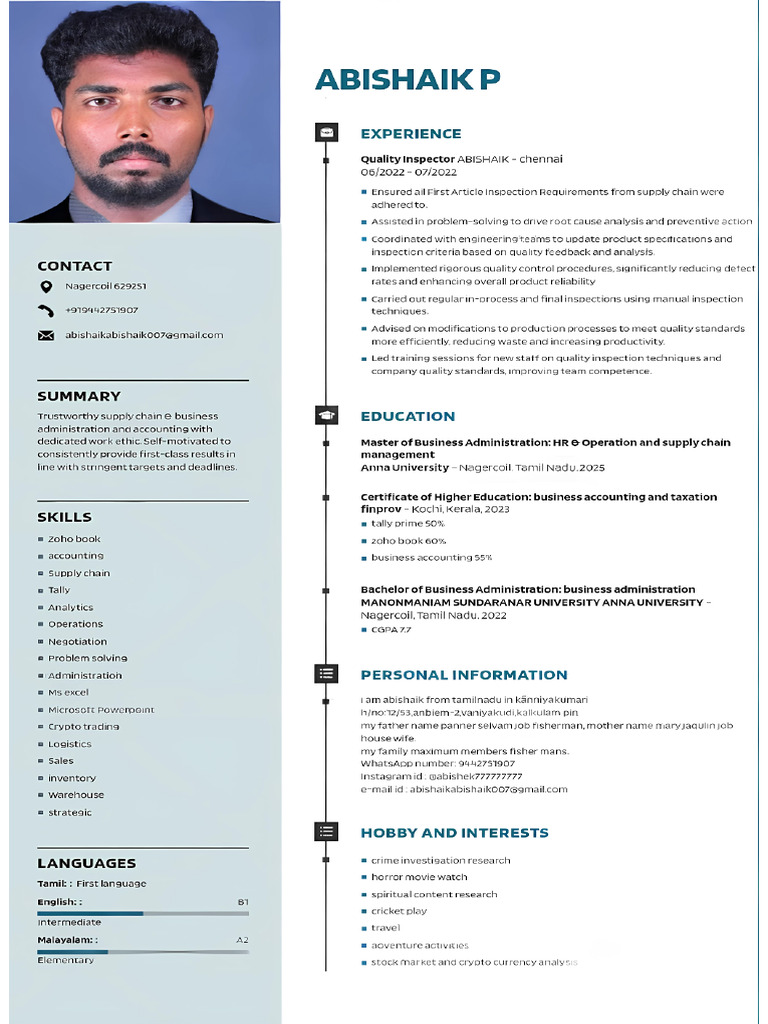Abishaik CV Resume 2025 | PDF