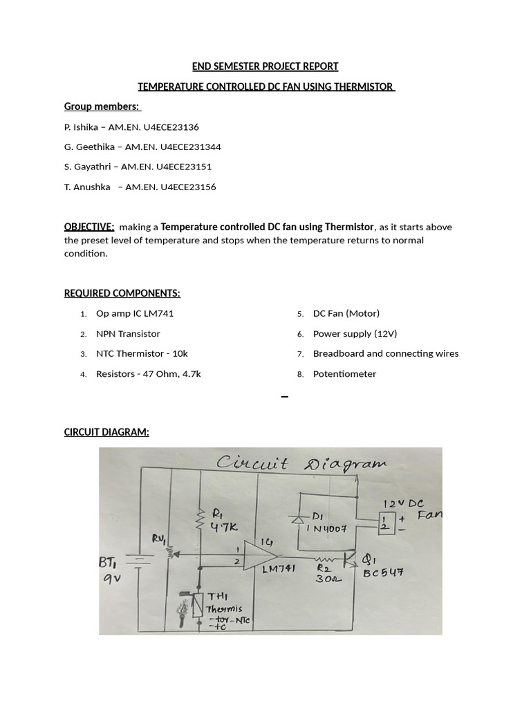 Temperature Controlled DC Fan Project | PDF | Operational Amplifier ...