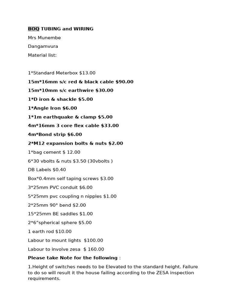 15m 10mm Twin & Earth Wiring List | PDF