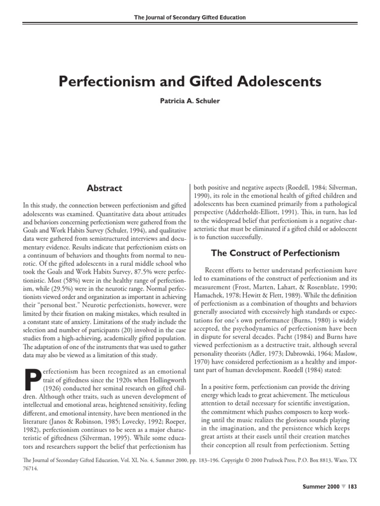 Perfectionism in Gifted Adolescents | PDF | Perfectionism (Psychology ...