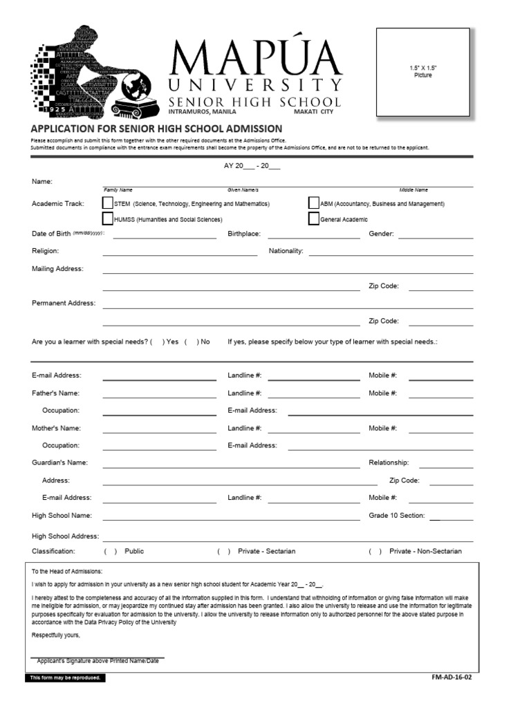 Senior High School Admission Form | PDF