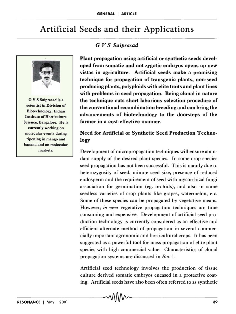 Artificial Seeds: Revolutionizing Plant Propagation | PDF | Seed ...