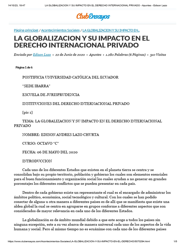 Impacto de la Globalización en el Derecho Internacional | PDF ...