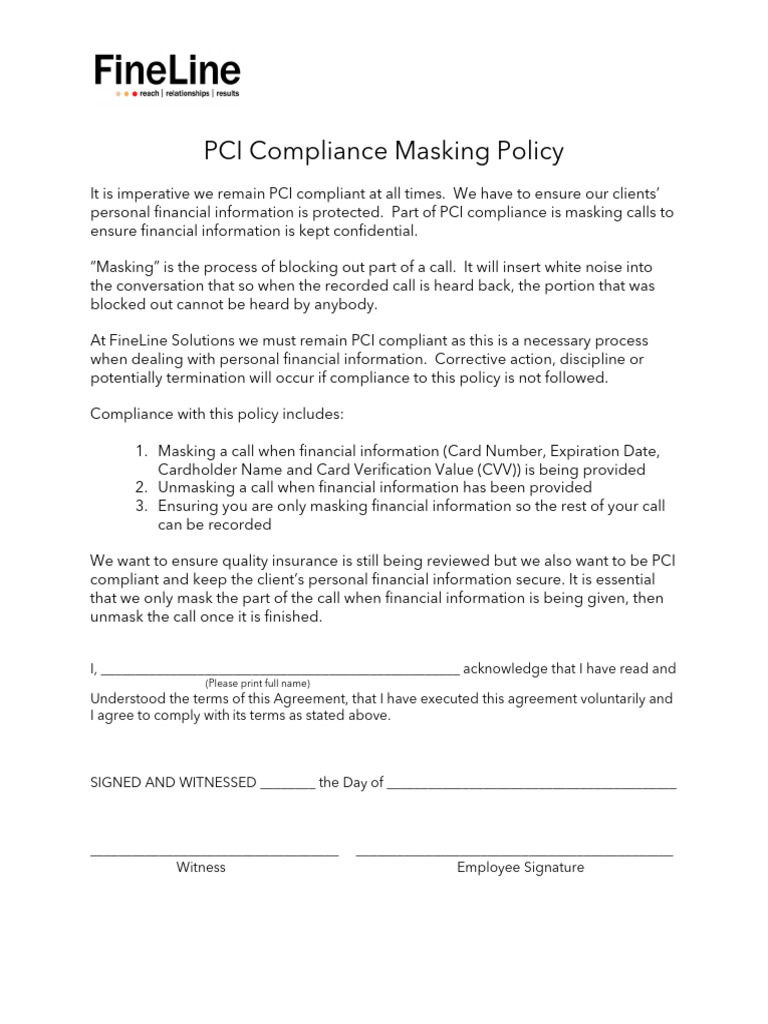 PCI Compliance Call Masking Policy | PDF