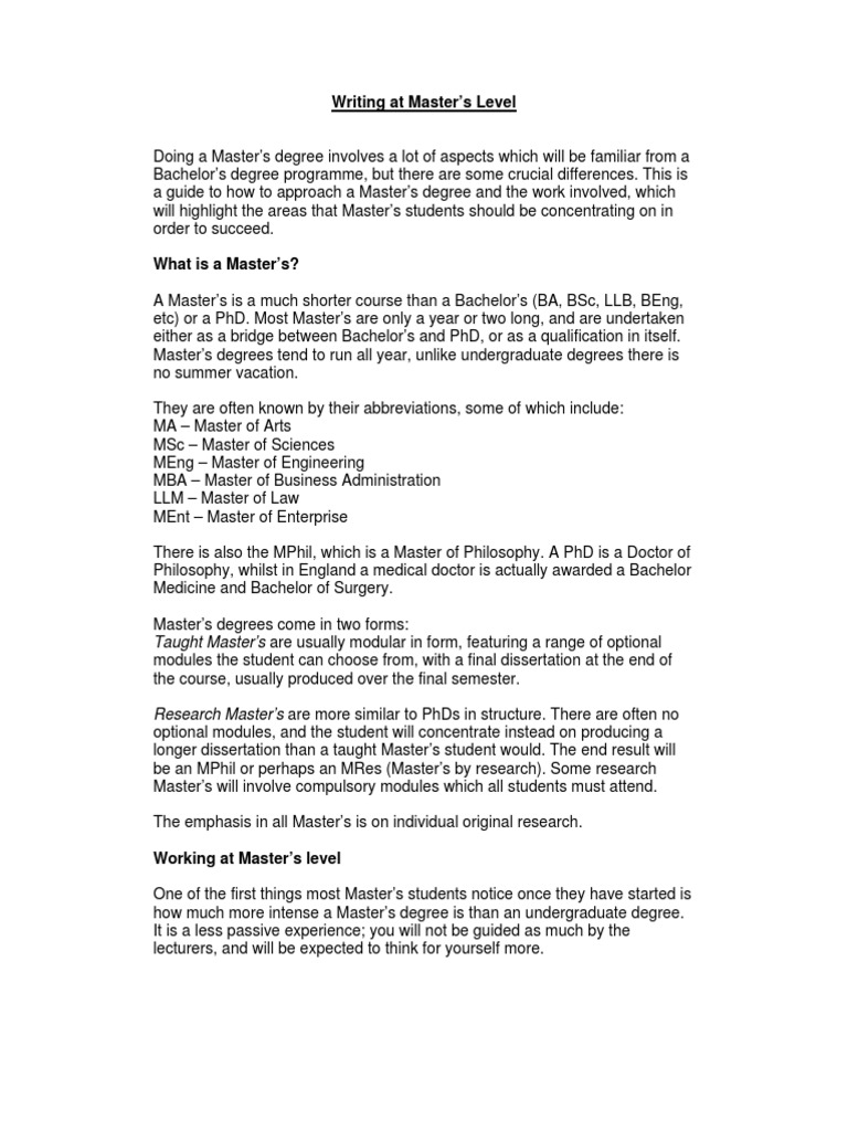 Writing Successfully at Master's Level | PDF | Master's Degree ...