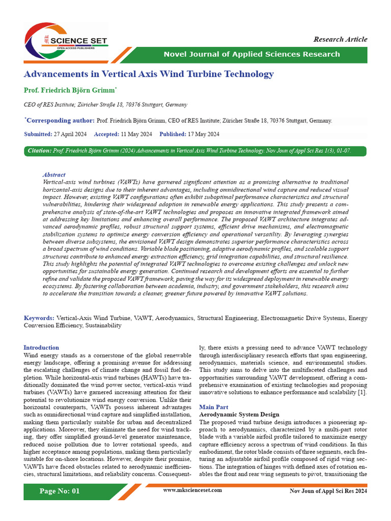 Advancements in Vertical Axis Wind Turbine Technology | PDF | Turbine ...