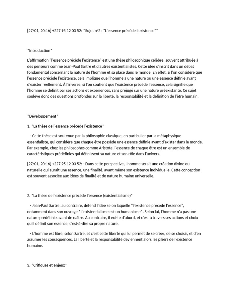 Essence et existence : un débat philosophique | PDF | Essence (concept ...