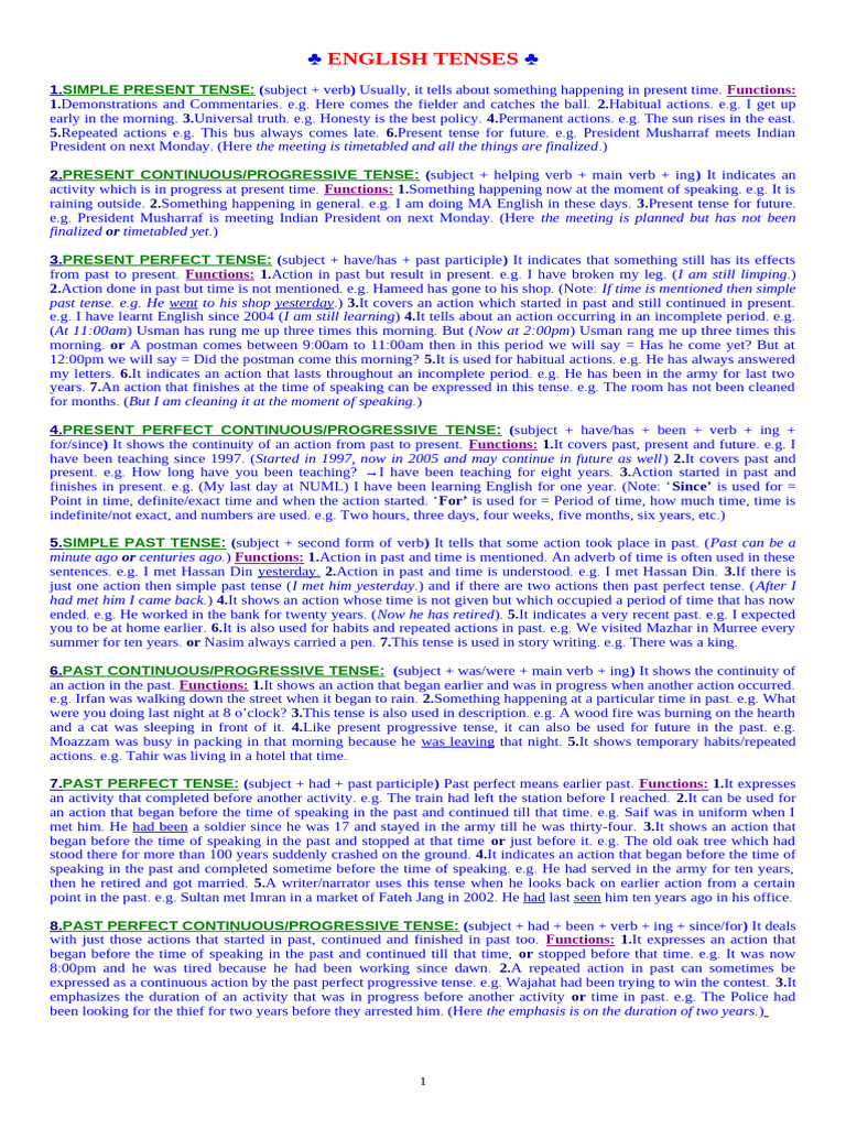 Perfect English Tenses | PDF | Grammatical Tense | Perfect (Grammar)