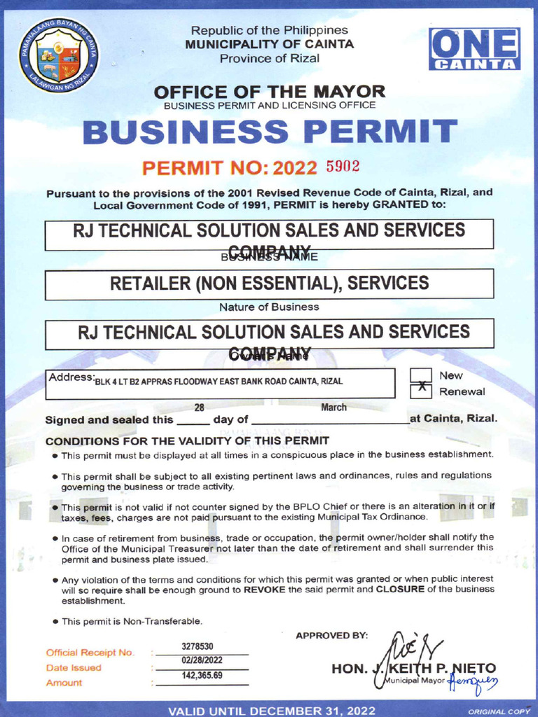 BUSINESS PERMIT 20220111 Fa6f54a7 PDF | PDF