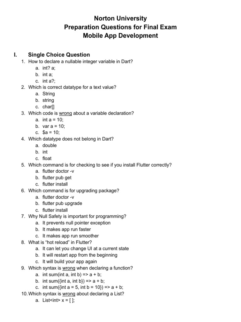 Final Exam Prep: Mobile App Development | PDF | Object Oriented ...