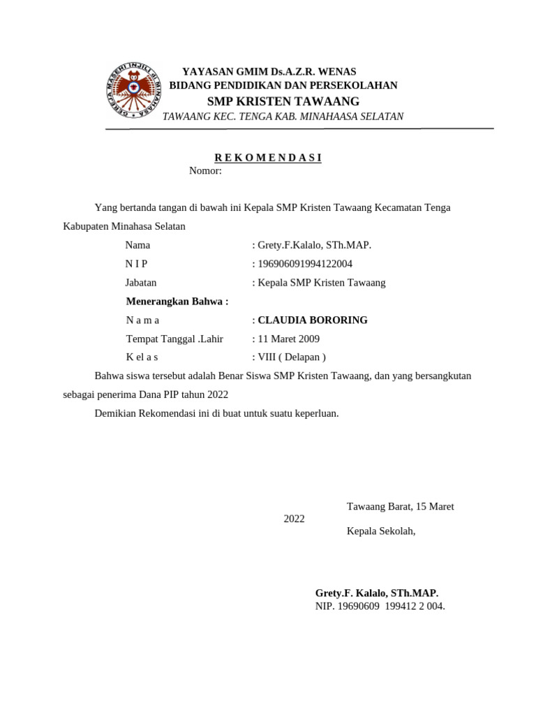 Surat Rekom PIP SMP | PDF