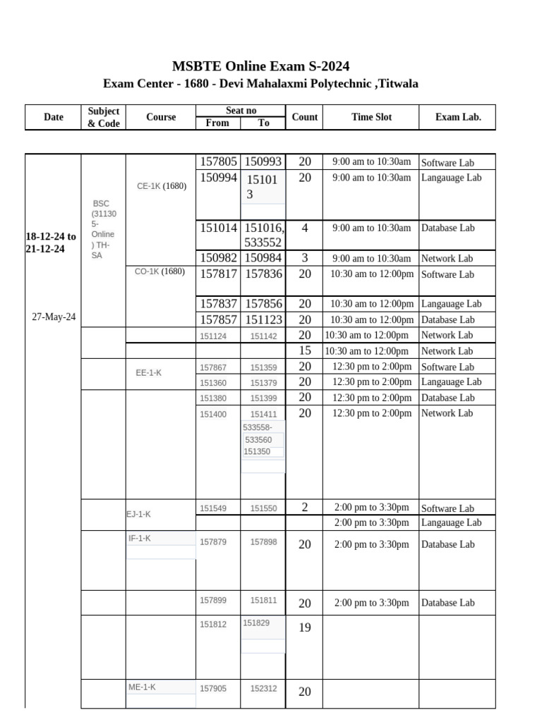 Online W2024 AICTE TIME TABLE | PDF