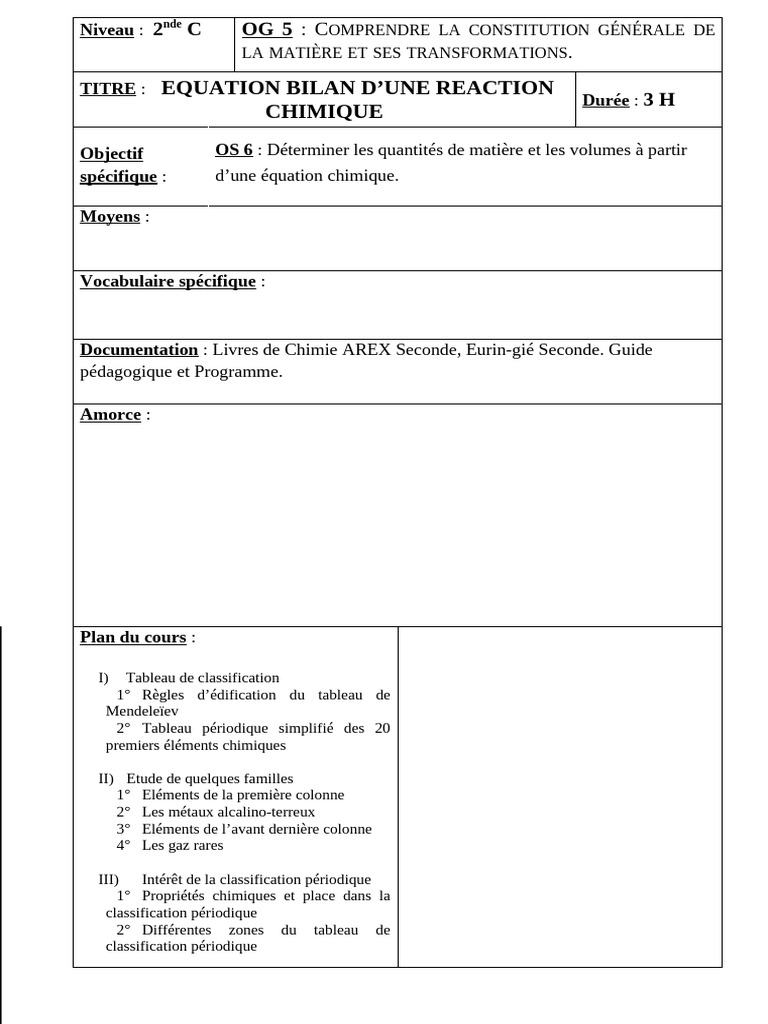 Équation Bilan d'une Réaction Chimique | PDF | Stœchiométrie | Chimie