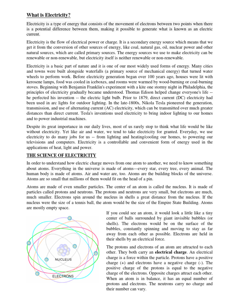 Understanding Electricity Basics | PDF | Atoms | Atomic Nucleus
