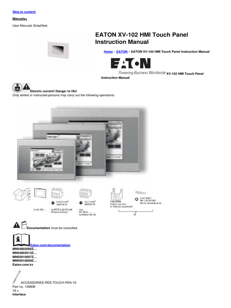 EATON XV-102 HMI Panel Manual | PDF | Electronics | Electrical Engineering