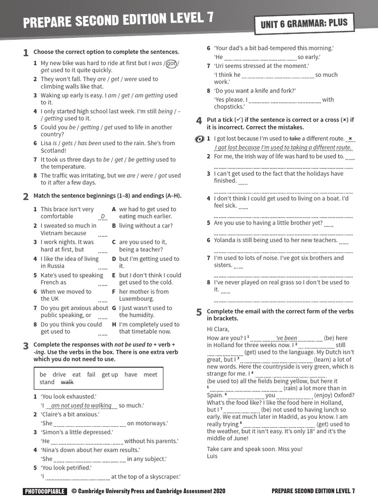 Level 7 Grammar Plus: Get Used To | PDF | Linguistics