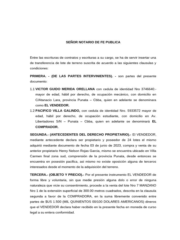 Minuta De Compra Venta Pdf