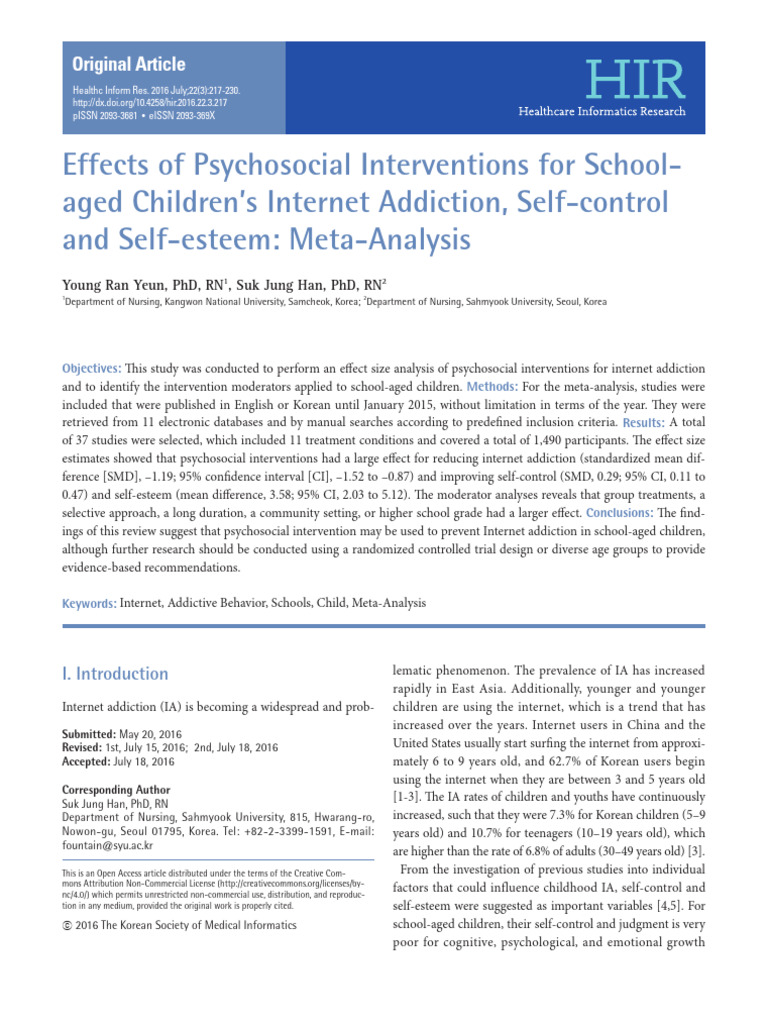 Effects of Psychosocial Interventions For School-Aged Children's ...