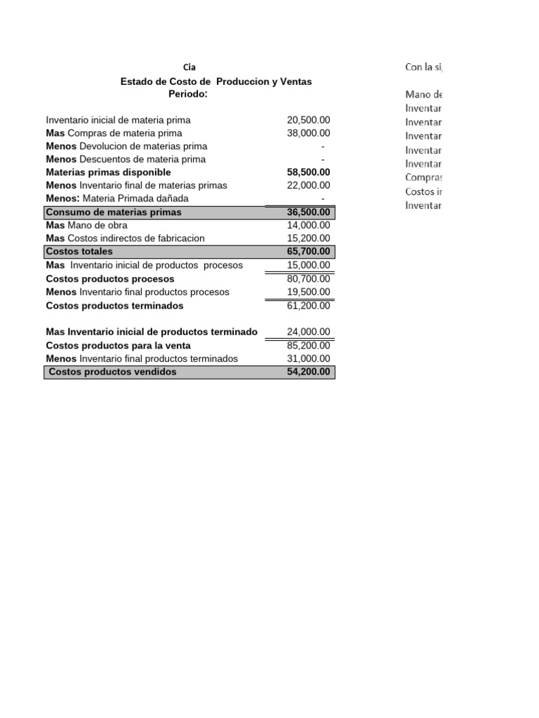 Estado Costos de Produccion Prac. No 1 Ejerc 7, 8 y 9 | PDF | Estado de ...