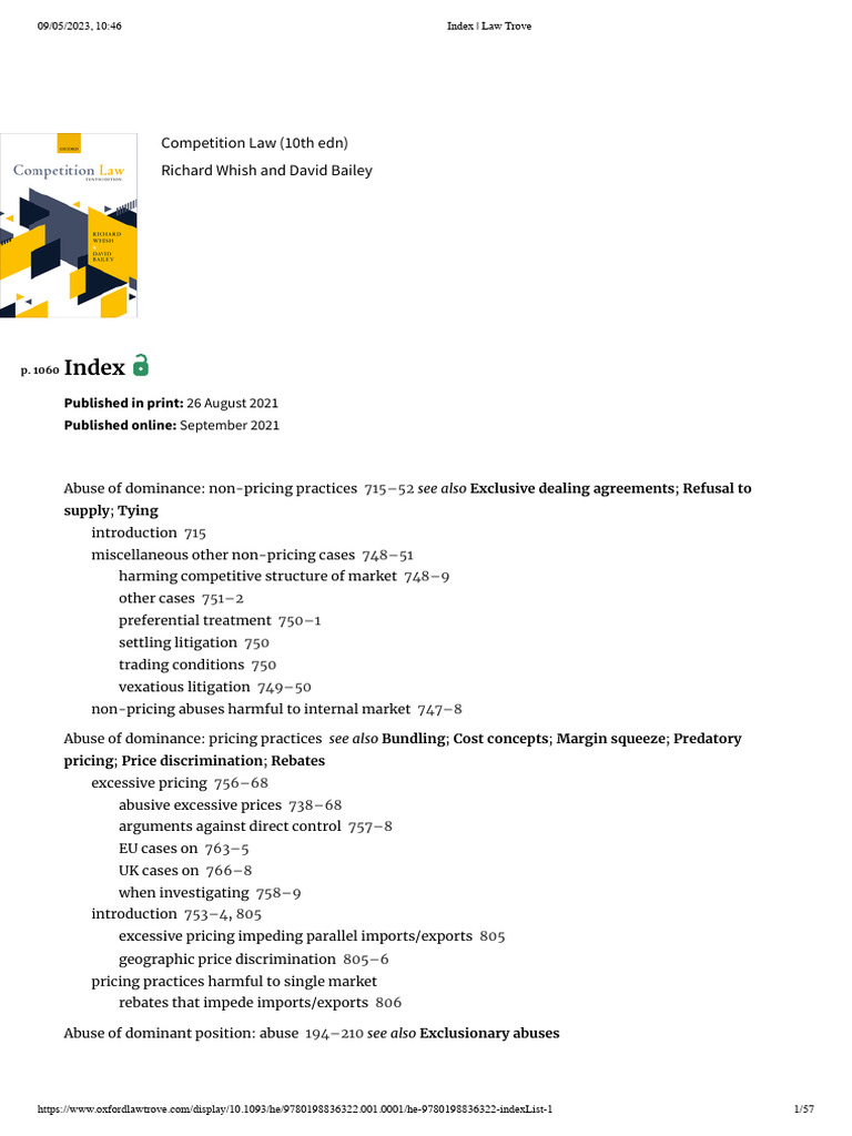 Competition Law Index Overview | PDF | Competition Law | Monopoly