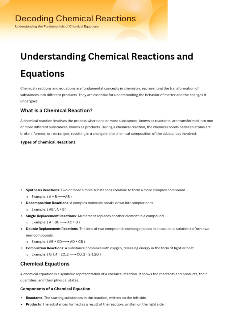 Understanding Chemical Reactions and Equations | PDF | Chemistry ...