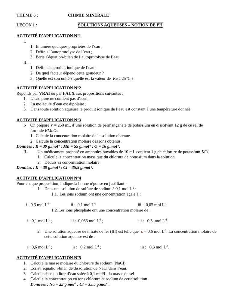 Solutions Aqueuses et pH en Chimie | PDF | Ph | Acide