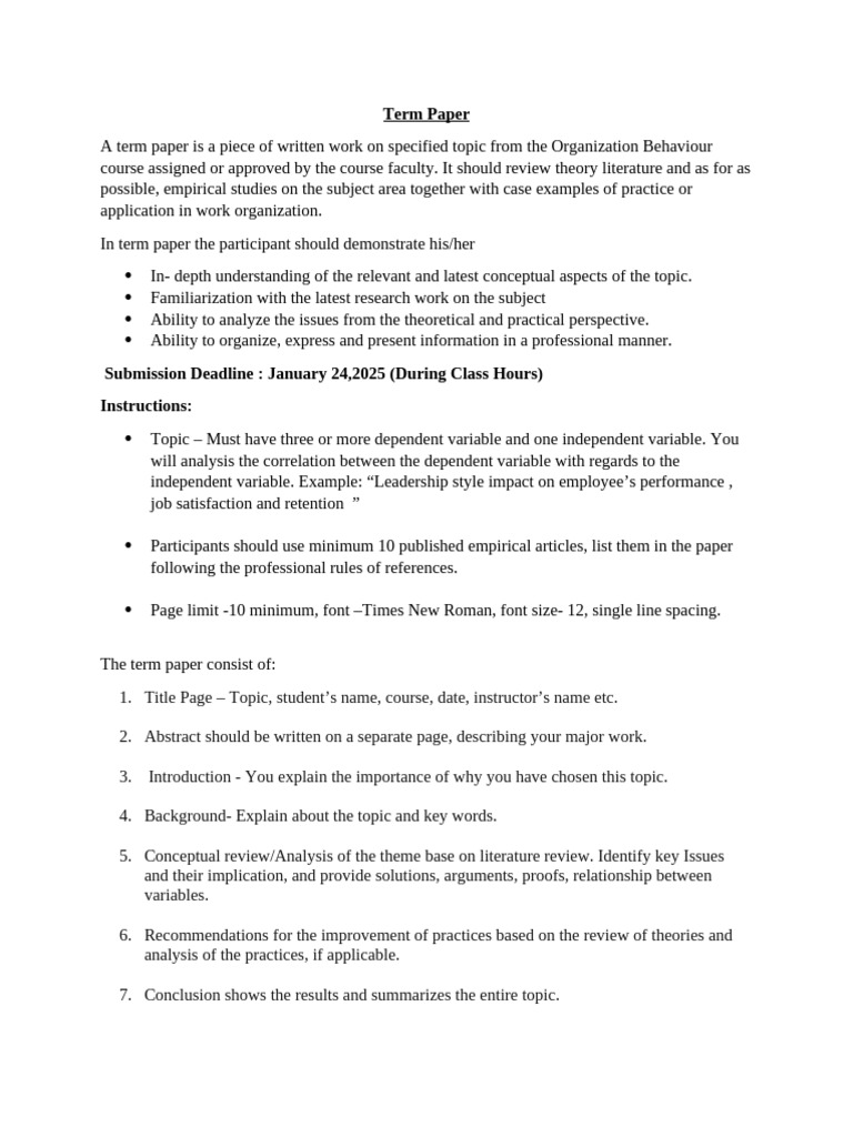 Term Paper Guidelines for Organizational Behavior | PDF