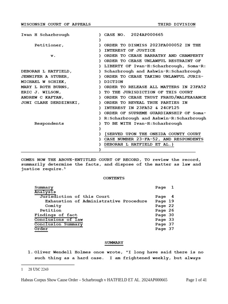 Habeas Corpus Order: Scharbrough v. Hatfield | PDF | Habeas Corpus ...